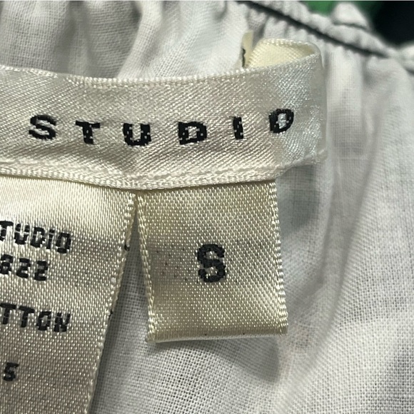 Max Studio 100% Cotton Black White Floral Sundress with Green Waistband Size S - Picture 4 of 6